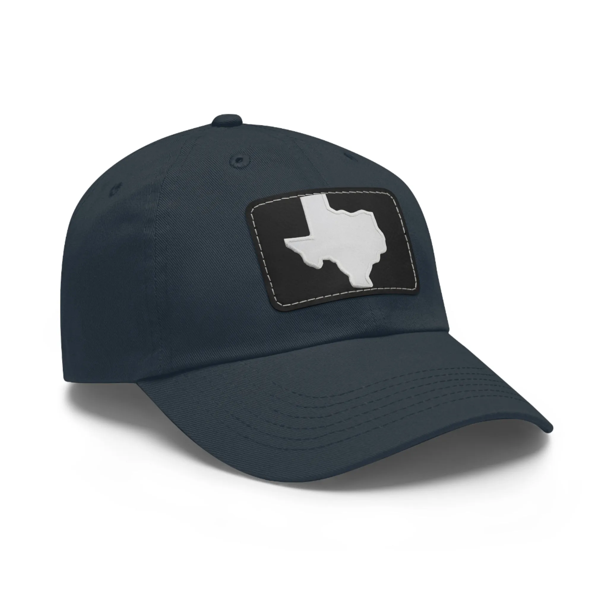 White Texas Dad Hat with Leather Patch (Rectangle)