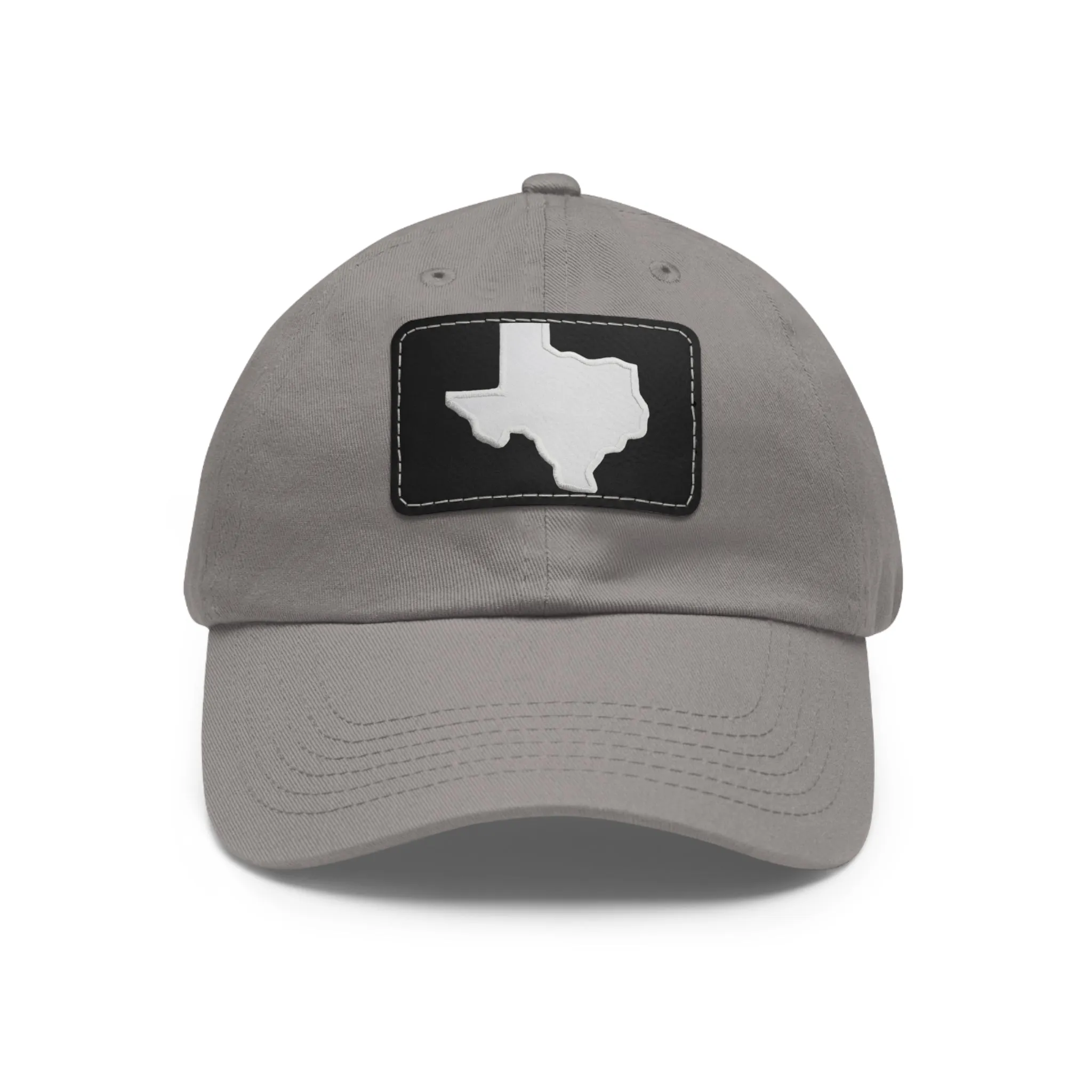 White Texas Dad Hat with Leather Patch (Rectangle)