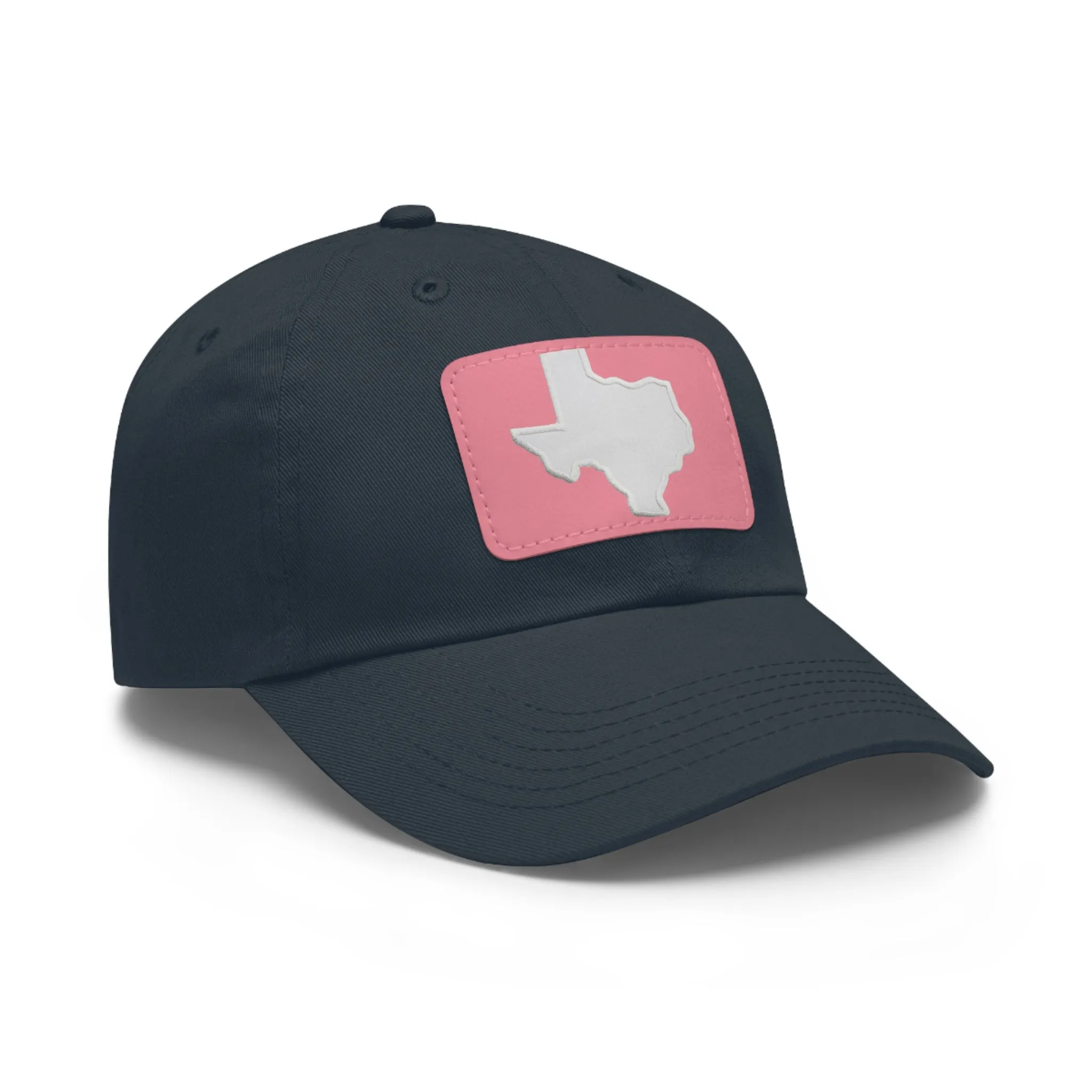 White Texas Dad Hat with Leather Patch (Rectangle)