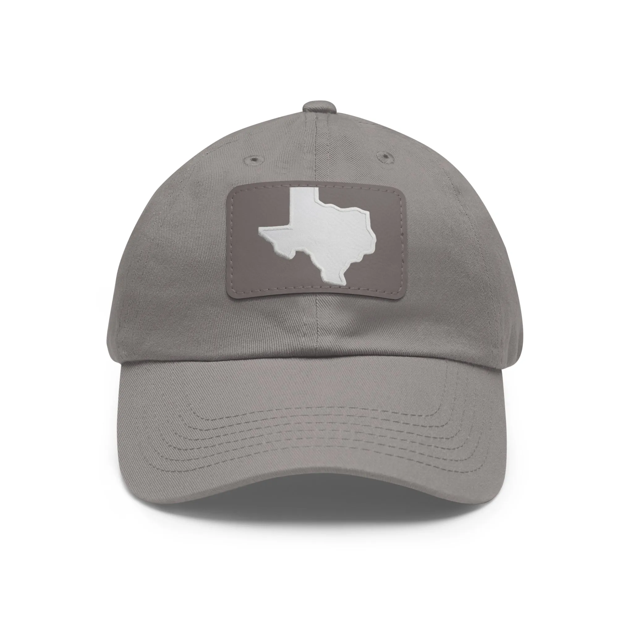 White Texas Dad Hat with Leather Patch (Rectangle)