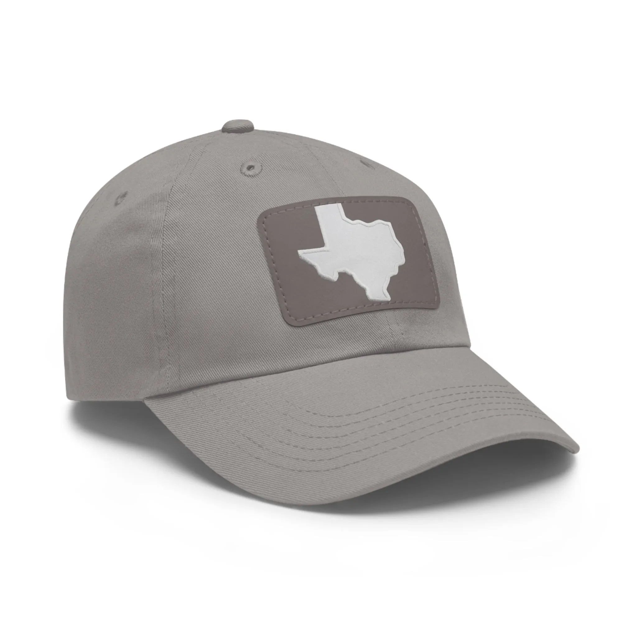 White Texas Dad Hat with Leather Patch (Rectangle)