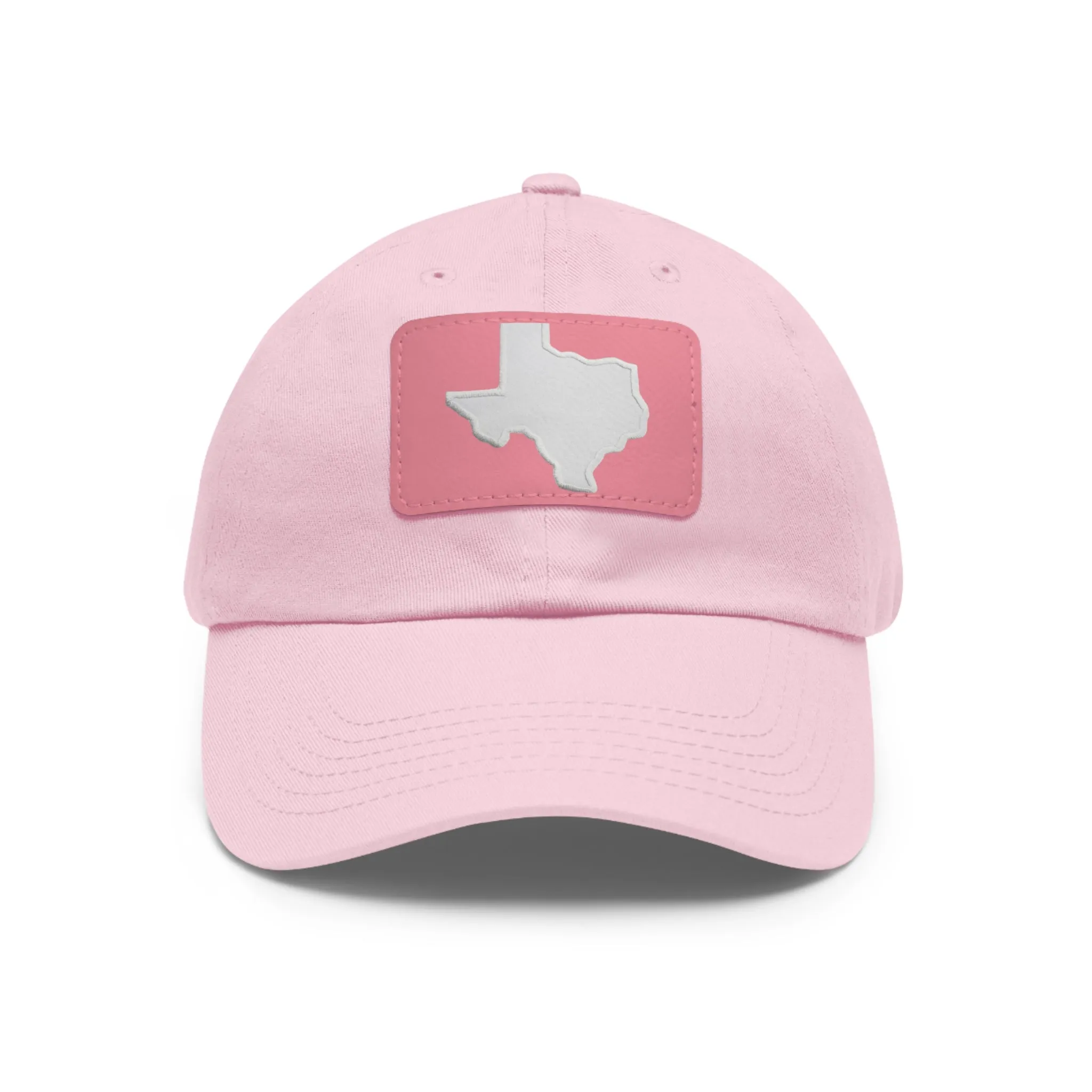 White Texas Dad Hat with Leather Patch (Rectangle)