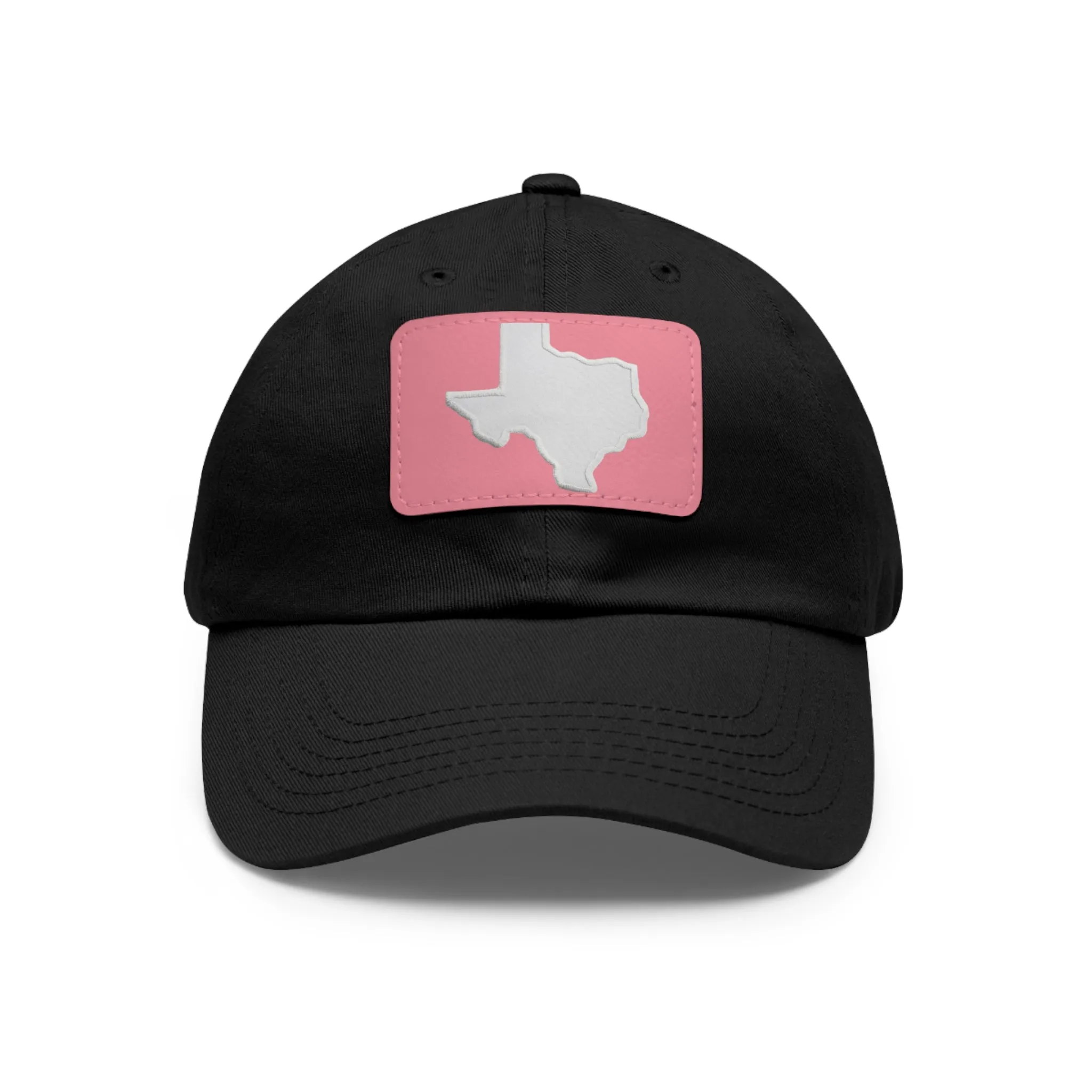 White Texas Dad Hat with Leather Patch (Rectangle)