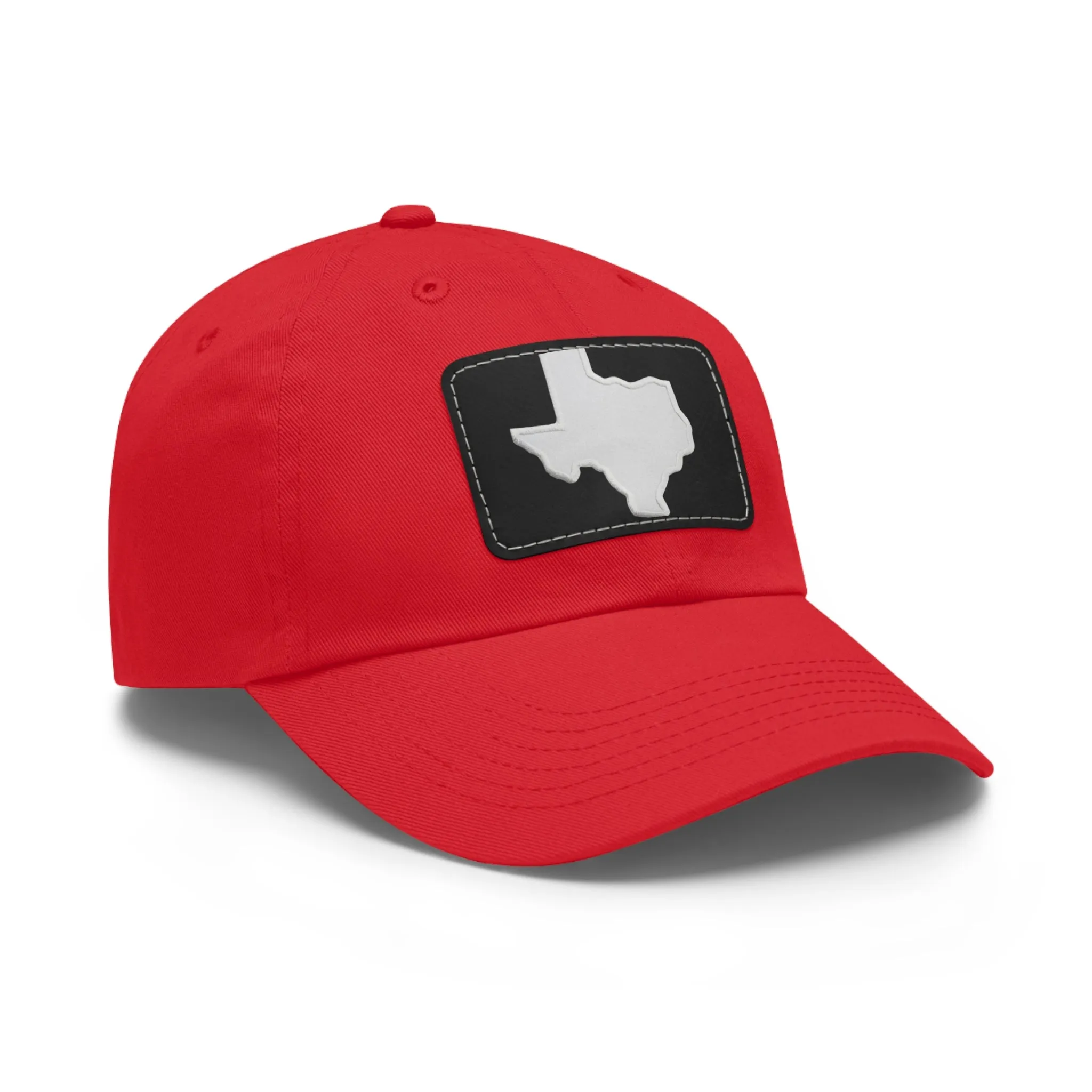 White Texas Dad Hat with Leather Patch (Rectangle)