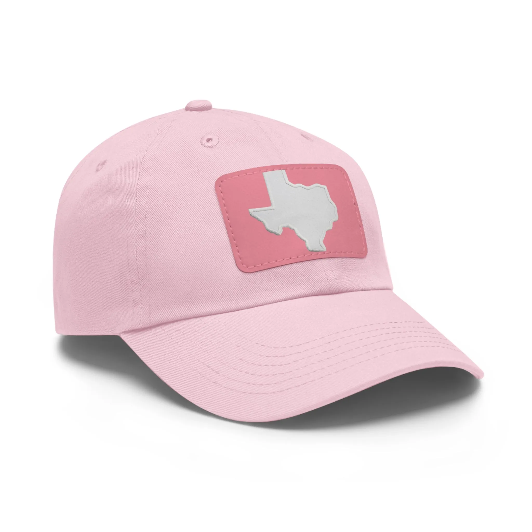 White Texas Dad Hat with Leather Patch (Rectangle)