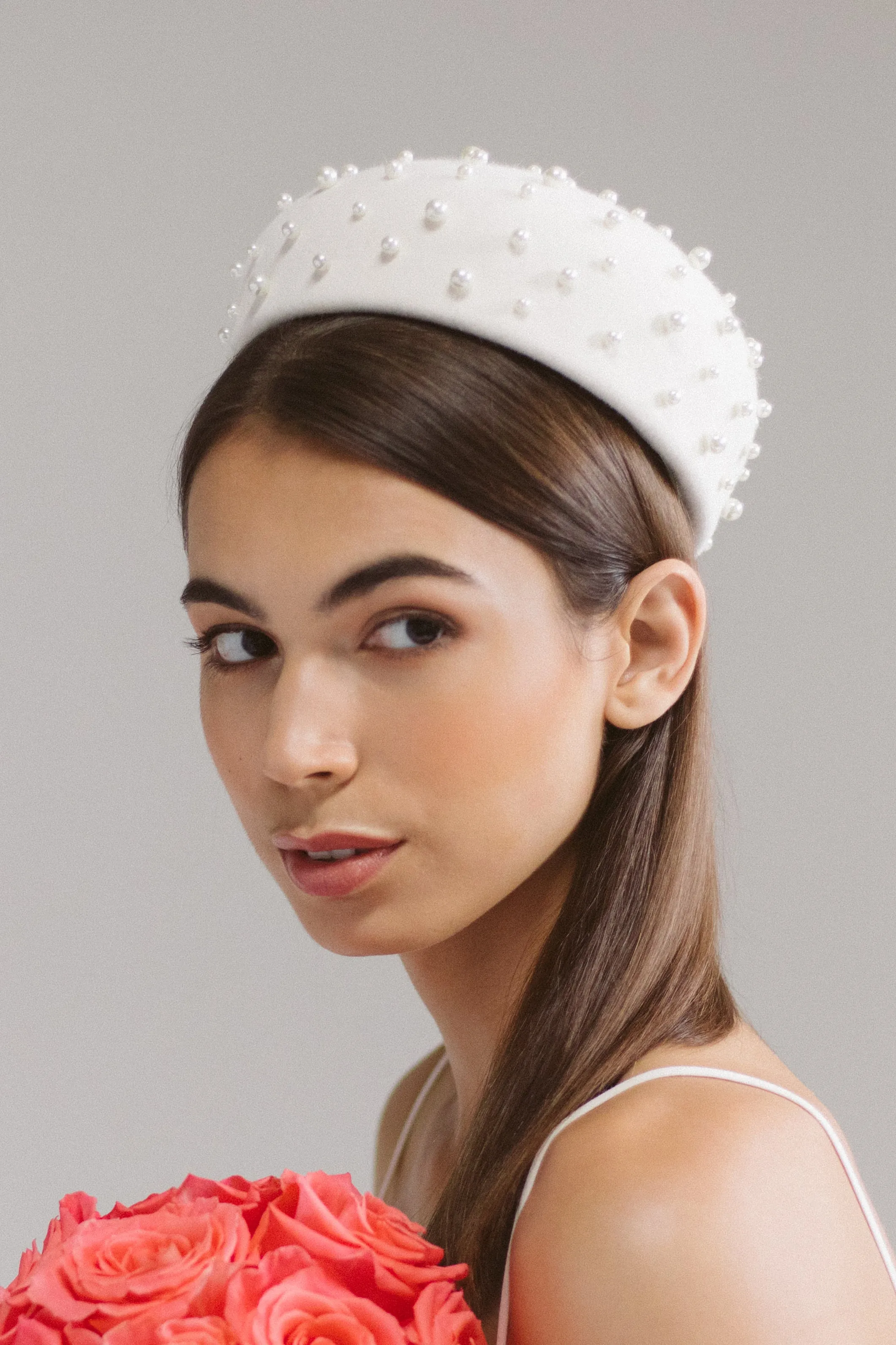 Yolande: Ivory Bridal PIllbox Hat with Large Pearls