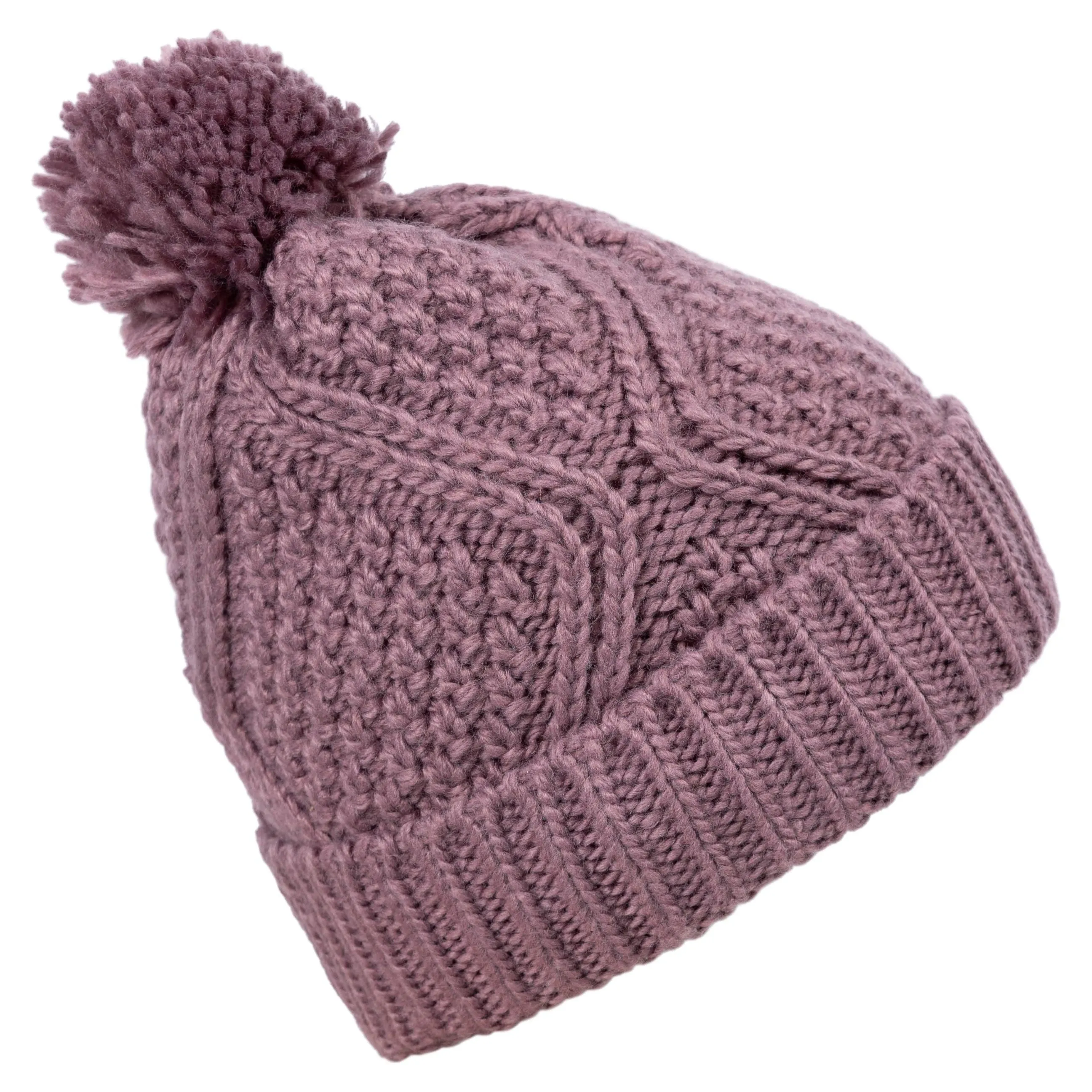 Zyra Women's Knitted Bobble Hat in Rose Tone with Fleece Lining