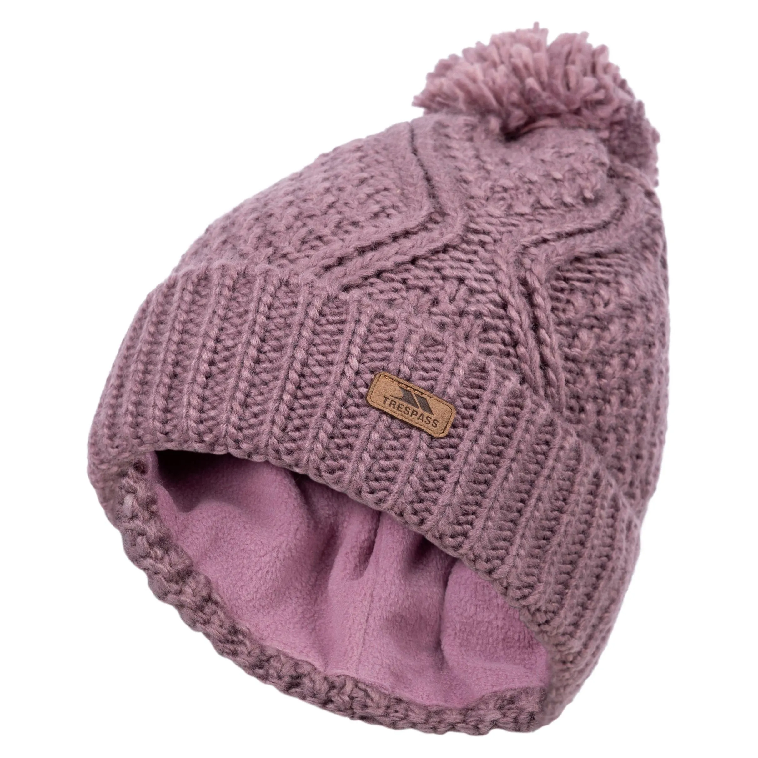 Zyra Women's Knitted Bobble Hat in Rose Tone with Fleece Lining